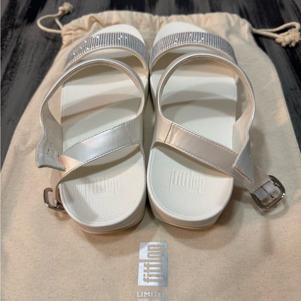 FitFlop Lulu Crystal Embellished Back-Strap Sandals in Crème Size 10 - Picture 4 of 11